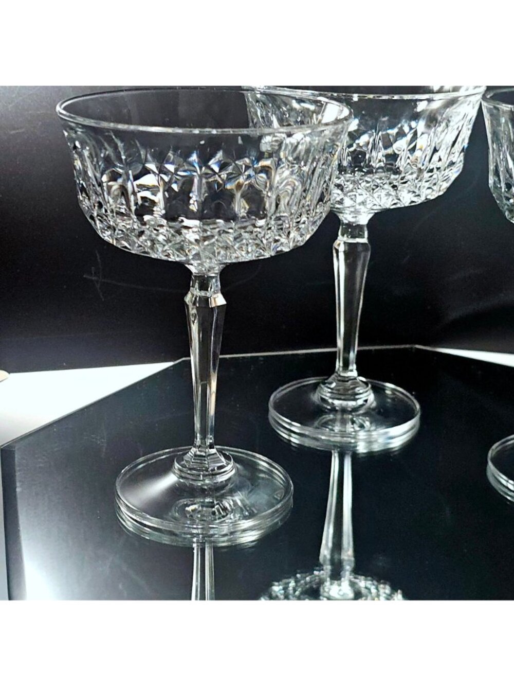 3 Toscany Elite Champagne Coupes 5.5" cut glasses retro elegance fine crystal - Picture 2 of 7